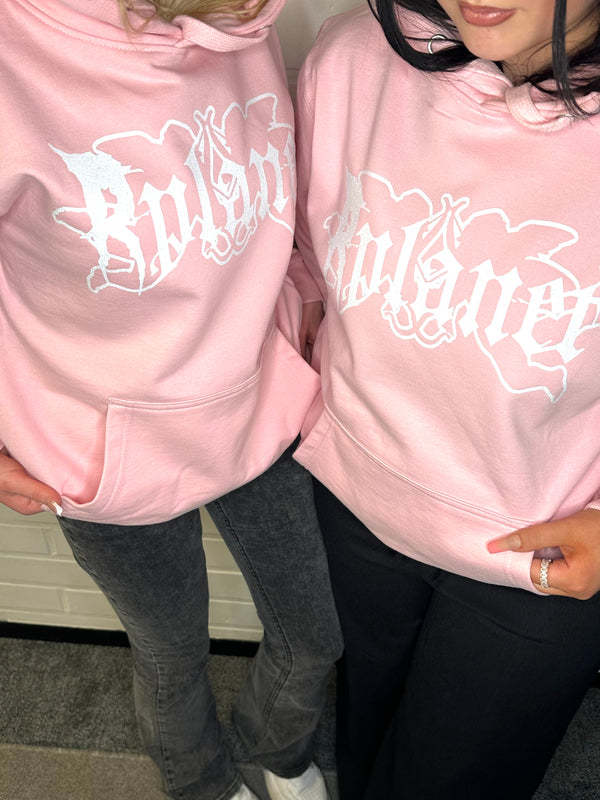 WHITE GLITTER PINK HOODIE