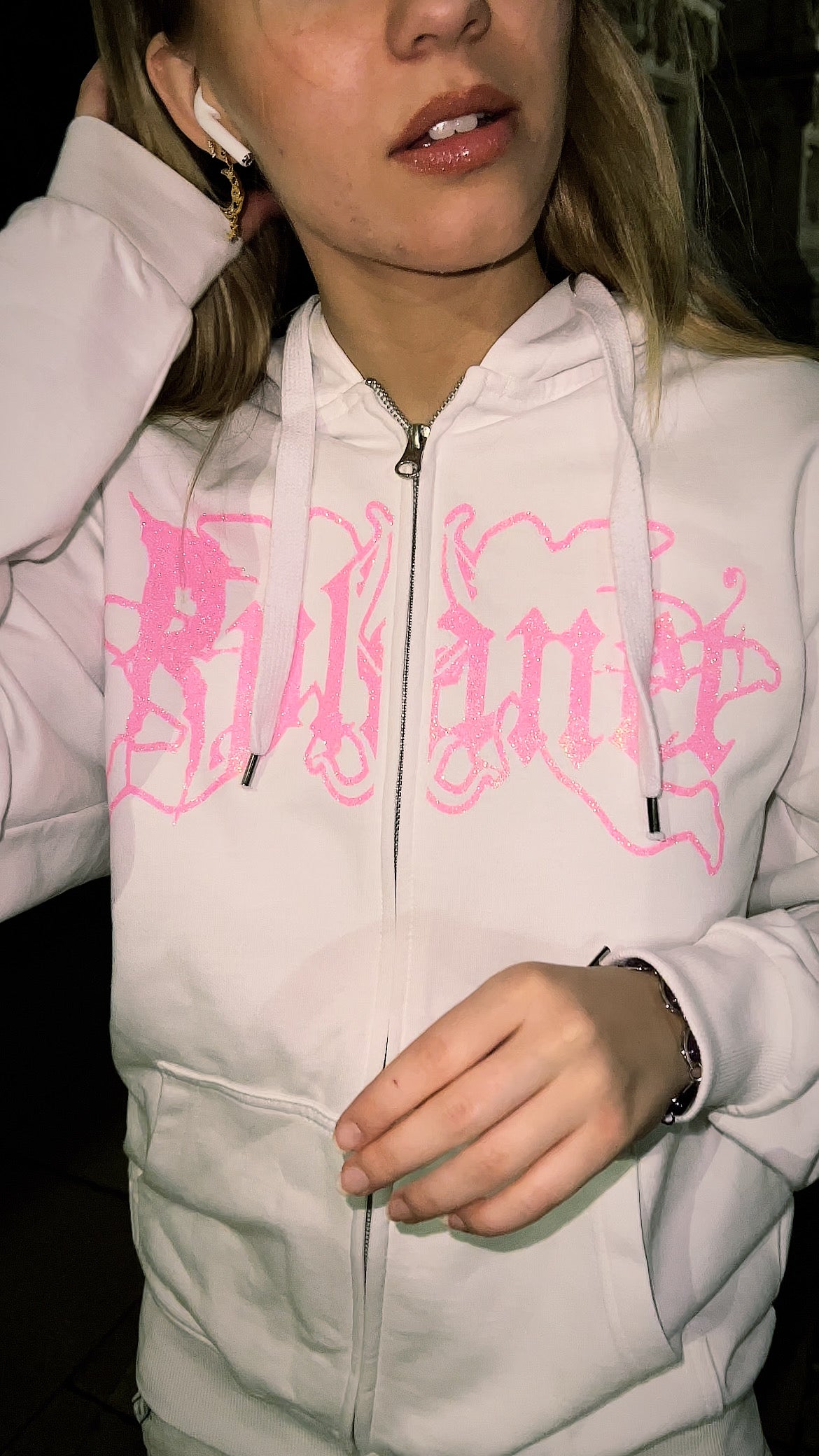PINK GLITTER ZIP HOODIE