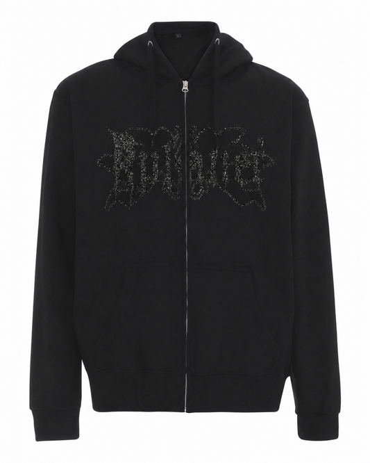 RPLANET BLACK GLITTER ZIP HOODIE