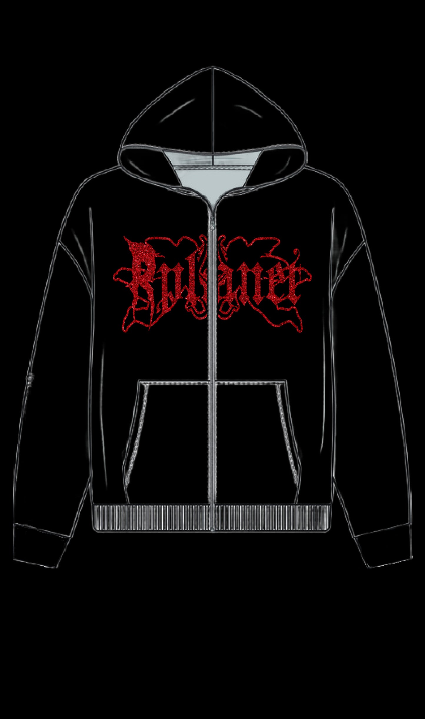 RED GLITTER ZIP HOODIE