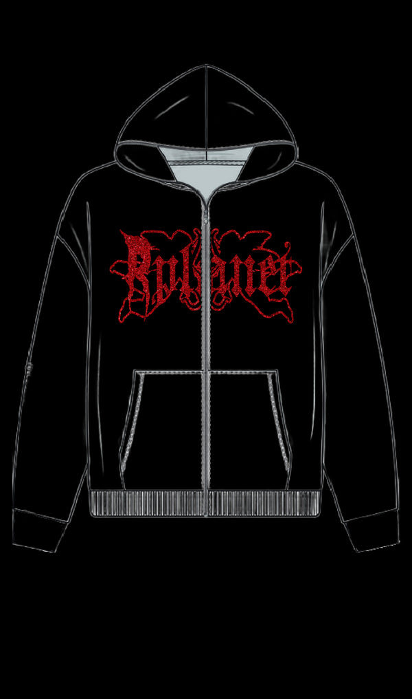 RED GLITTER ZIP HOODIE
